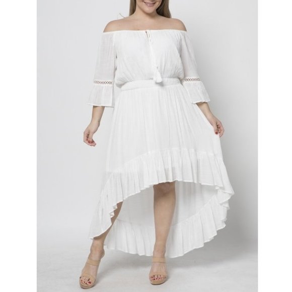 Dresses & Skirts - Plus Boho Off Shoulder Hi Low Ruffle Maxi Dress